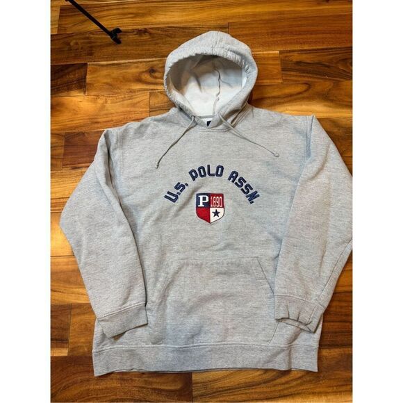 Size L - US Polo Assn.  1890 Grey  Embroidered logo‎ Hoodie Sweatshirt Large - Picture 1 of 4